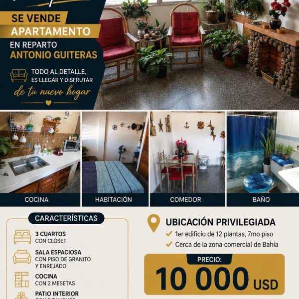 Apartamento de 3 habitaciones en venta en Antonio Guiteras, Habana del Este, La Habana