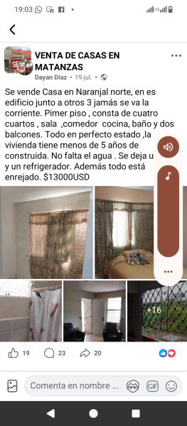 Apartamento de 2 habitaciones en venta en Naranjal, Matanzas