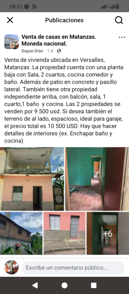 Biplanta de 4 habitaciones en venta en Versalles, Matanzas
