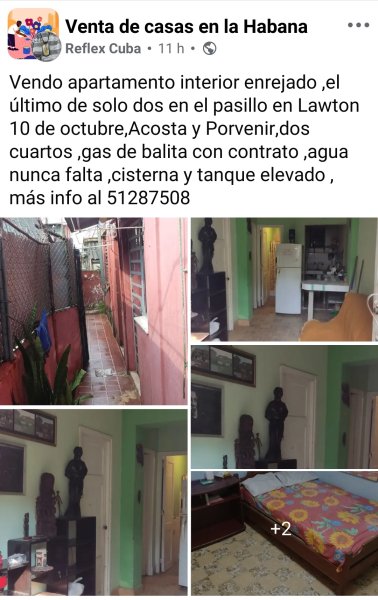 Apartamento de 2 habitaciones en venta en Lawton, Diez de Octubre, La Habana