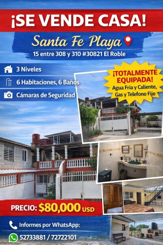 Casa Independiente de 6 habitaciones en venta en Santa Fe, Playa, La Habana