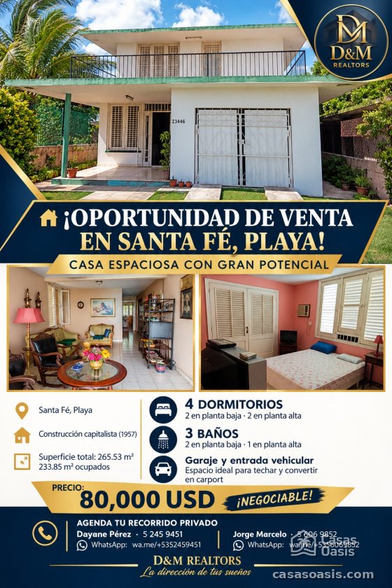 Casa Independiente de 4 habitaciones en venta en Santa Fe, Playa, La Habana