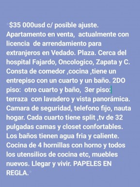 Apartment with 2 bedrooms for sale in Vedado, Plaza de la Revolución, La Habana